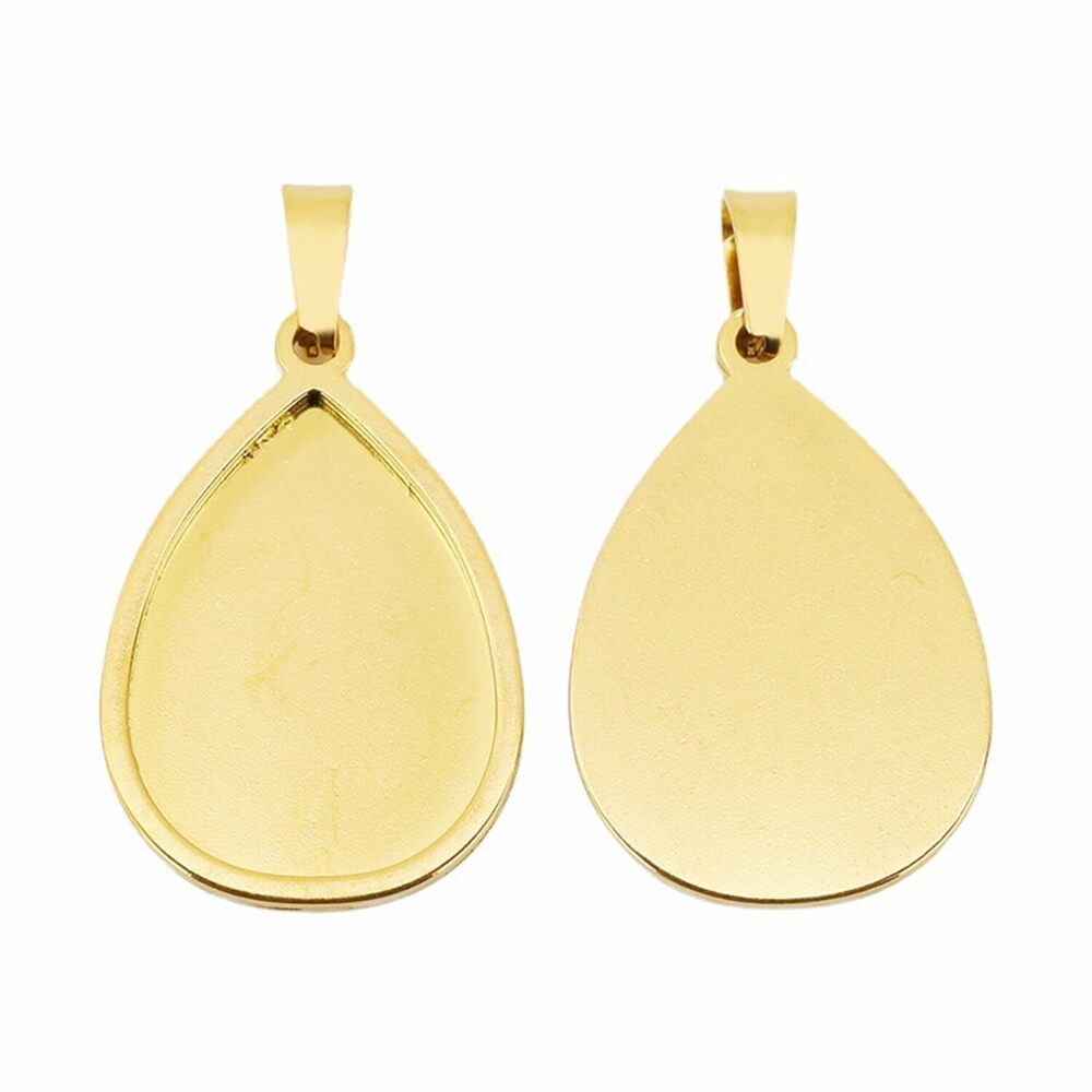 4979 10pcs Stainless Steel 18x25mm Teardrop Bezel Pendant Trays Gold Black
